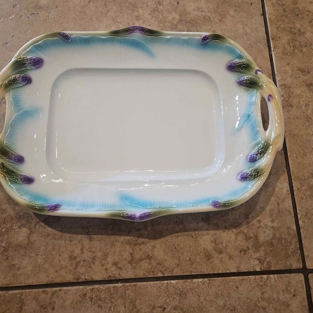 Williams Sonoma Majolica Asparagus Ceramic Platter Made in Italy 12"x17"